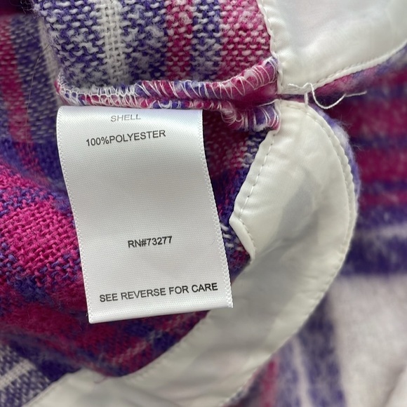 SO Kohl’s Women’s White, Pink, Purple Cropped Flannel Jacket w/ Buttons - Size M - Picture 5 of 6
